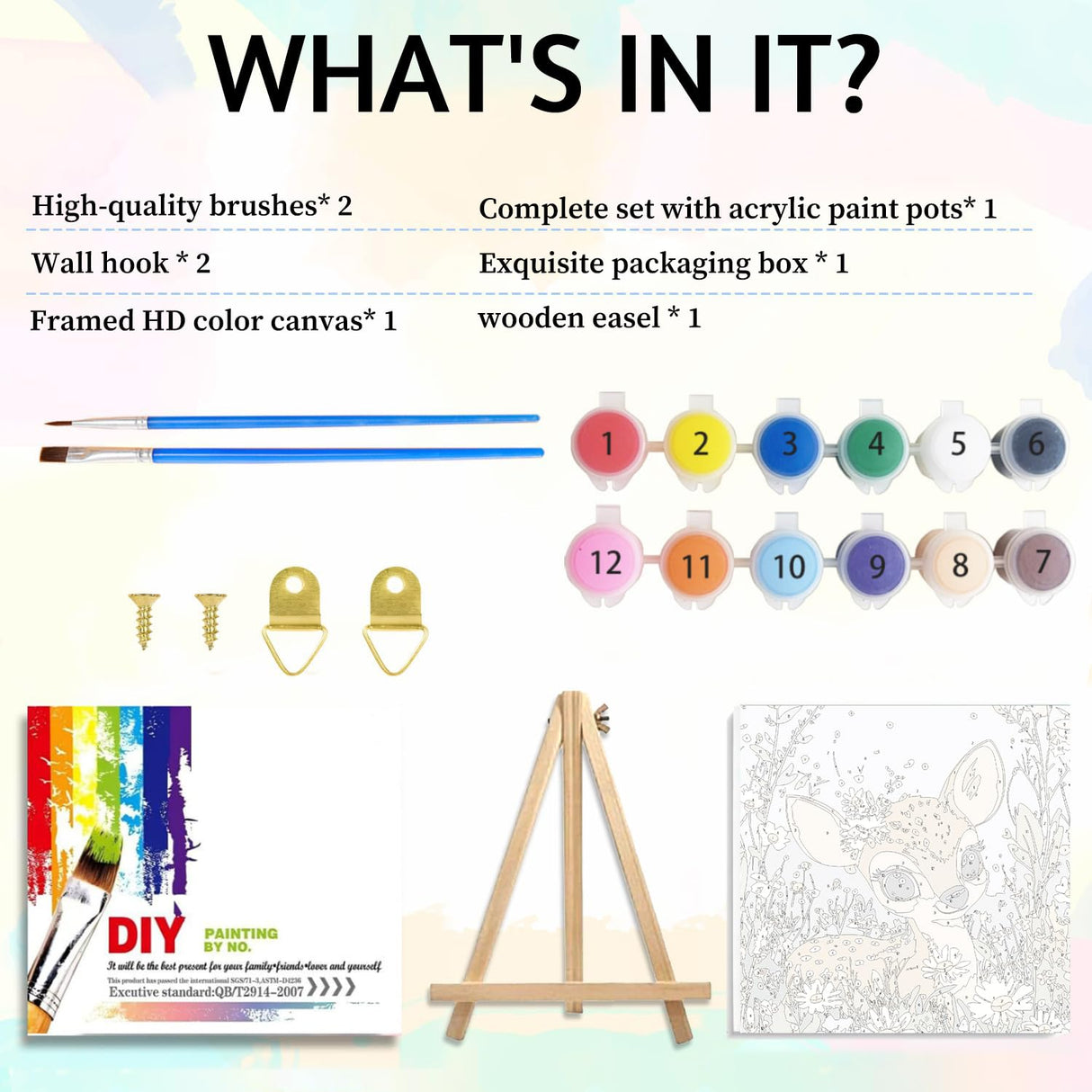 Aestalrcus Paint by Numbers Kit for Kids with Frame, Deer Paint by Numbers for Kids Ages 4-8-12,DIY Acrylic Oil Painting for Home Wall Decor Gift 8 x 8 Inch (with Frame Easel) Aestalrcus