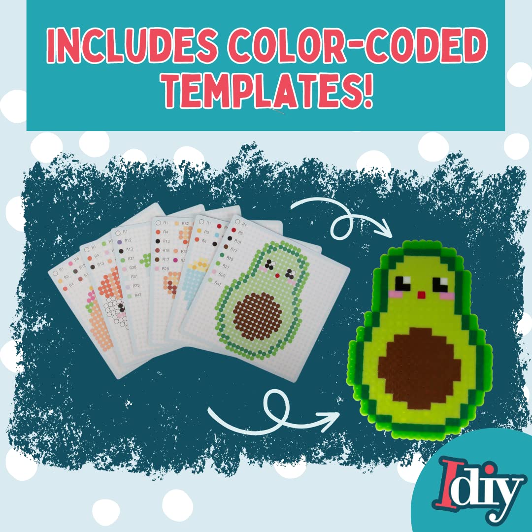 10,000pc DIY Fuse Bead Kit w Carrying Case - Fun Foods - 22 Colors, 12 Unique Templates, 4 Peg Boards, Tweezers, Ironing Paper, Case - Pixel Art Color by Numbers Craft Gift SCS Direct