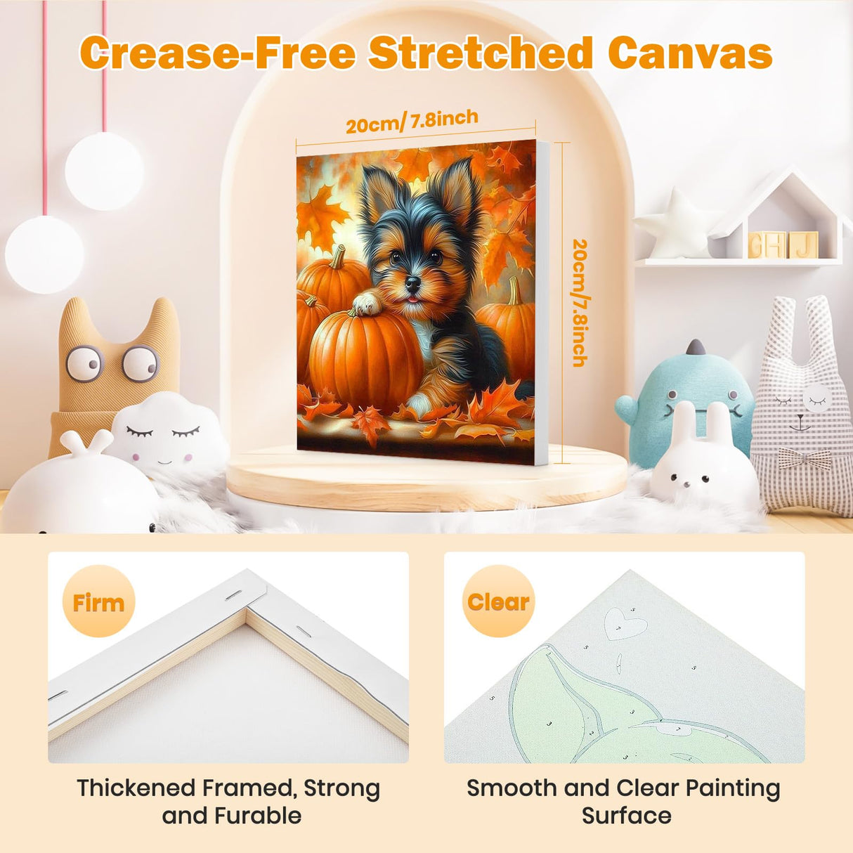 Bowetile 4 Pack Fall Framed Paint by Numbers for Adults Beginners, Easy Adults' Paint-by-Number Kits on Canvas, Acrylic Animals Number Painting Crafts Kits Halloween Gifts for Home Decor, 8x8in Bowetile