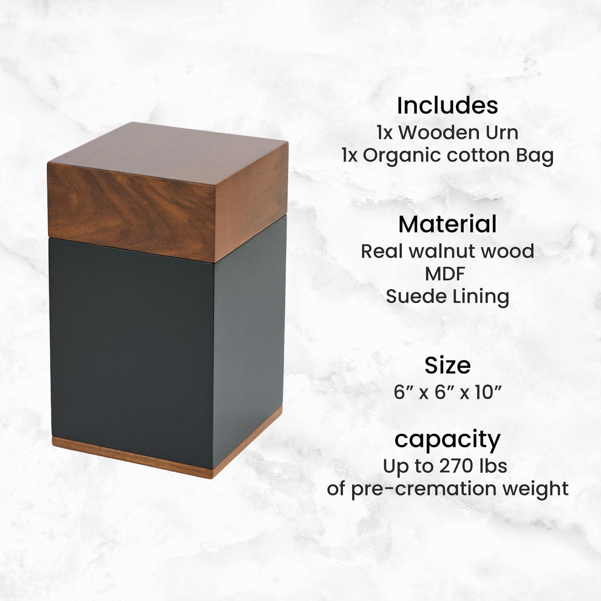 AspenStudio Black Walnut Urn for Human Cremation Ash Wooden Urn for Funeral Handcrafted Urn with Bag for Storage TSA Approved Urn Aspen Studio