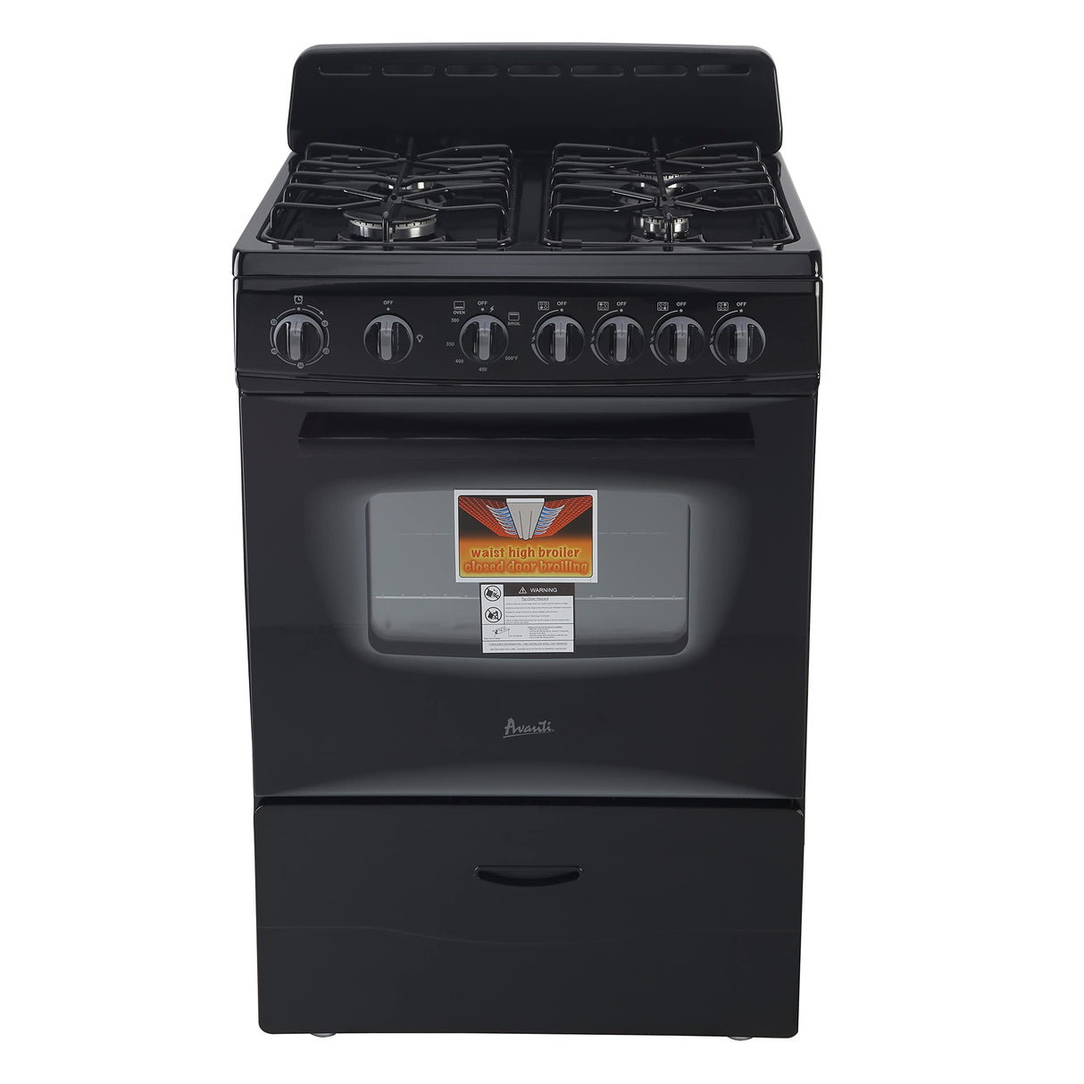 Avanti GR2415CB GR24 24" Compact Gas Range Oven, in Black Avanti