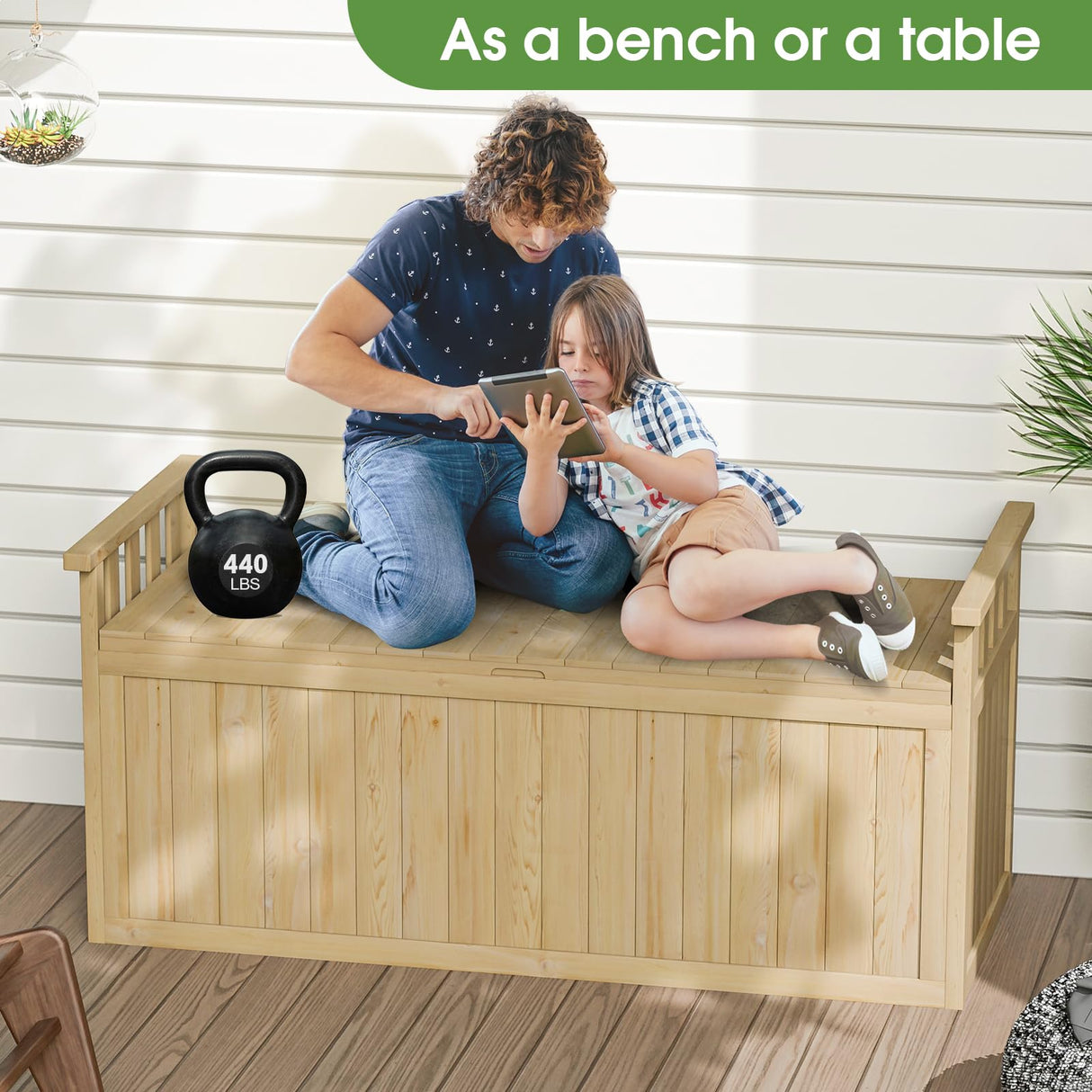 Oarlike 55 Gallon Wooden Deck Box, Outdoor Storage Box for Patio Furniture, Waterproof Backyard Storage Bench for Cushions, Toys, Garden Tools & Pool Accessories (Natural Wood) Oarlike