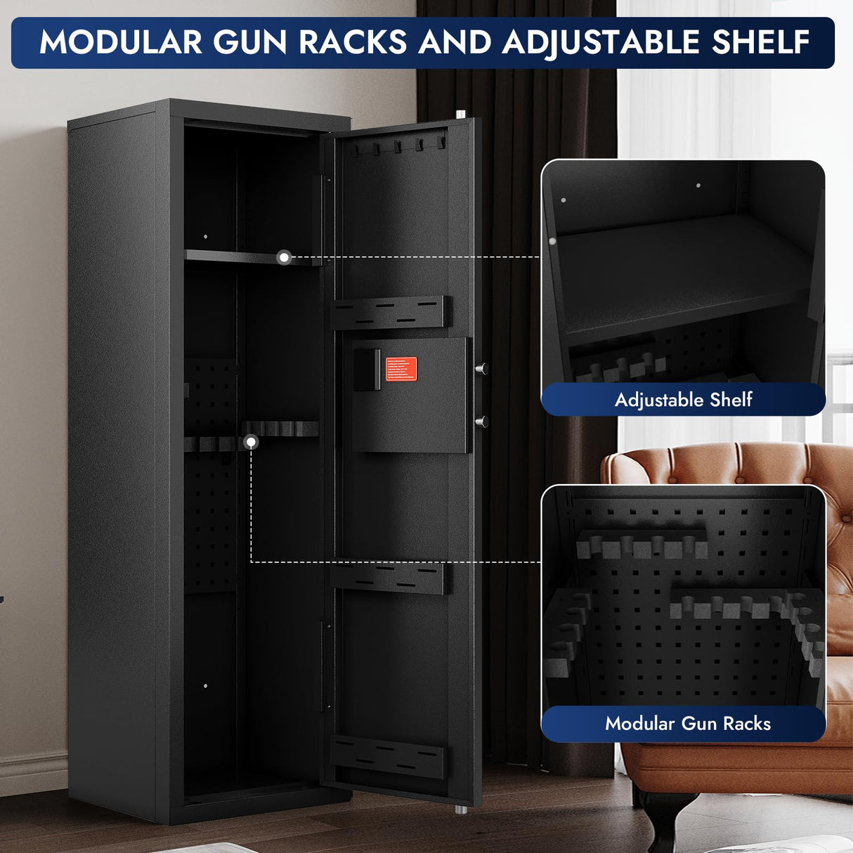 Karini 10-15 Biometric Gun Safe for Rifles and Pistols Fingerprint Rifle Safes for Home Large Gun Cabinet for Rifle with Optics or Shotguns Clearance Gun Safe Long Gun Locker with Removable Shelf Karini