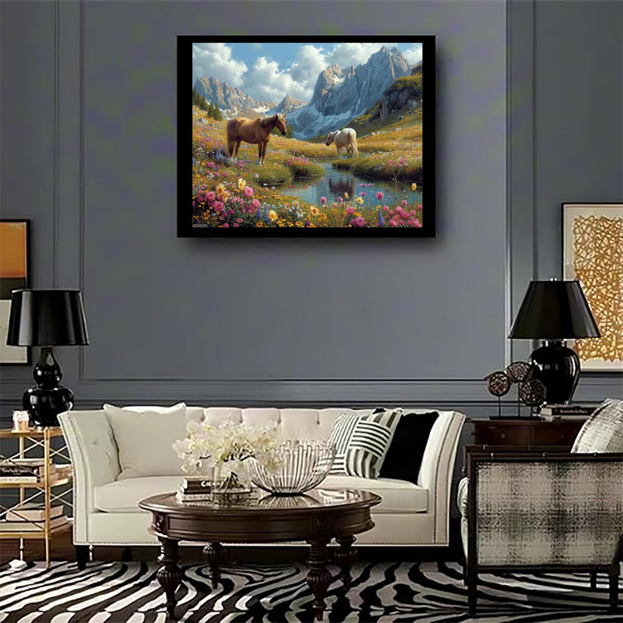 XTXGERL DIY Paint by Numbers for Adults Beginner, Horses Amidst Mountain, Paint by Numbers Kit Horse Painting by Numbers for Adults (16x20 inch, No Frame) XTXGERL