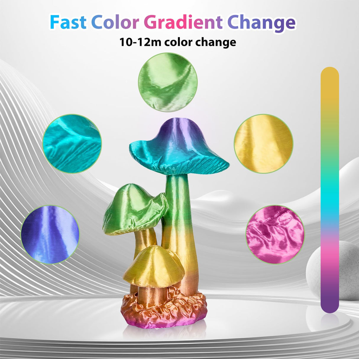 3Dgenius Silk Rainbow PLA Filament 1.75mm Silk PLA 3D Printer Filament Shiny Fast Color Changing Gradient Filament 3D Printing Filament Fit Most FDM Printers, 500g Spool(1.1lbs), Candy Series 3Dgenius