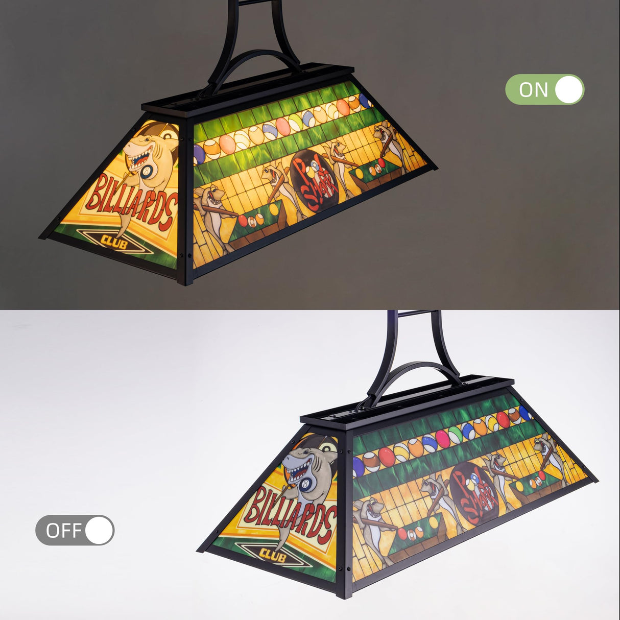 TOCHIC Vintage Pool Table Light, 3-Light Rustic Billiards Light Fixtures with Tiffany-Style Shark Shade for Game Room Farmhouse Chandelier Man Cave Club Bar Dining Room Kitchen Island TOCHIC