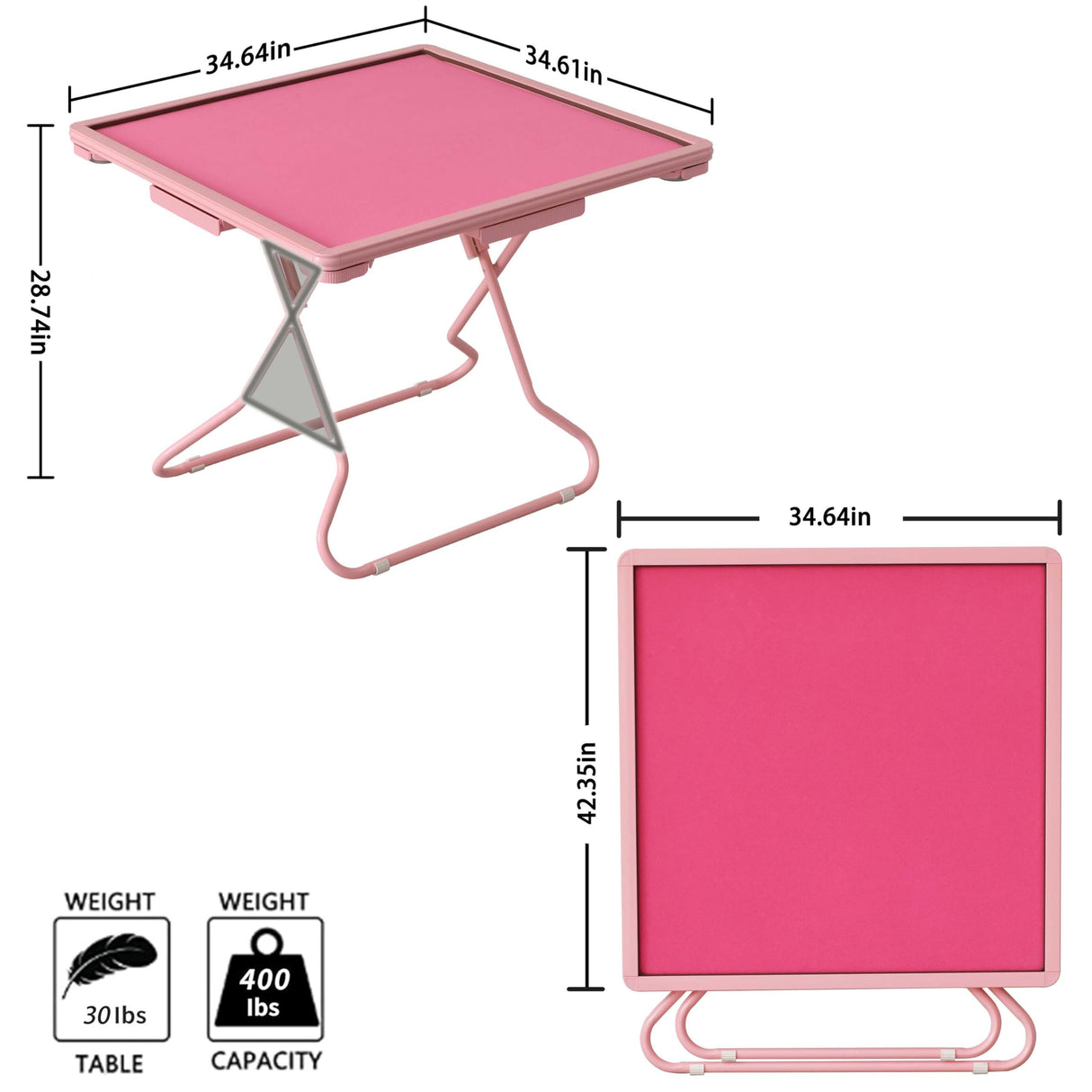 Metal Mahjong Table, Square Folding Card Table with 4 Drawers and 4 Cup Holders, Portable Domino Table with Metal Frame and Mute Desktop, Better Gaming Experience MJTABLE