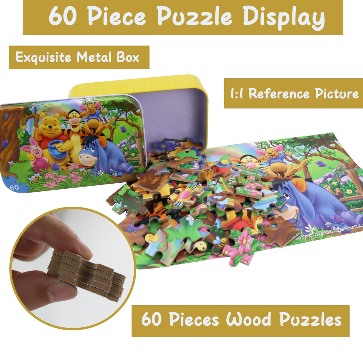 60 Piece Jigsaw Puzzles for Kids Ages 4-8 Winnie The Pooh Puzzle- Family Game Reduced Pressure Toy Gift for Children (2500) DPLEFO