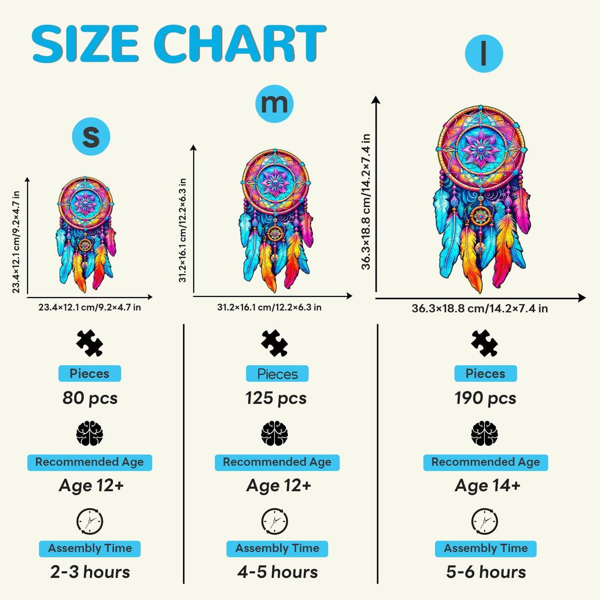 masseruon Mandala Puzzles for Adults, 190 Piece Puzzles for Adults-Mandala Dream Catcher(L,14.2x7.4inches), Unique Round Jigsaw Puzzles, Creative Colorful Shaped Puzzles masseruon