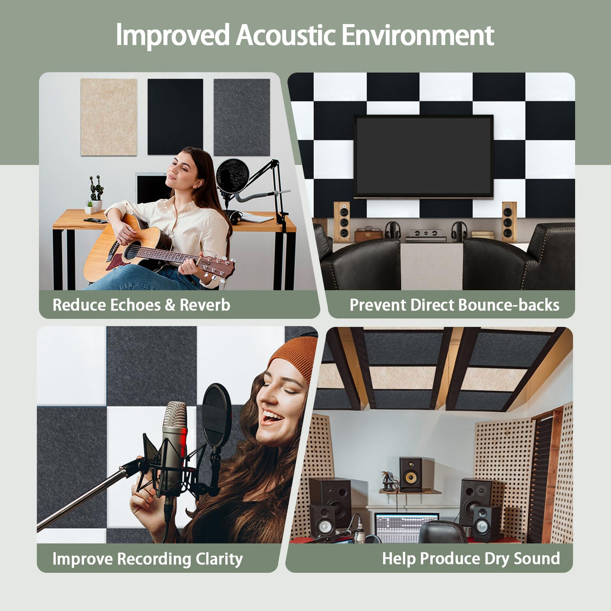TroyStudio Thickened Acoustic Panels, 31.5 x 23.6 x 0.5 Inches Pack of 6 Felt Wall Decor Tile Sound Absorbing Board, Noise Reverb Echo Dampening Soundproof Padding for Door Music Recording Home Studio TroyStudio