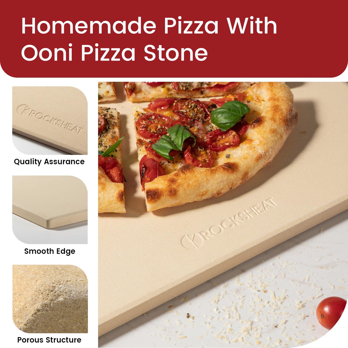 13.2" x 13.2" x 0.4" Square Cordierite Pizza Baking Stone Perfectly Compatible for Ooni Koda & Fyra 12, Uuni Pizza Oven ROCKSHEAT