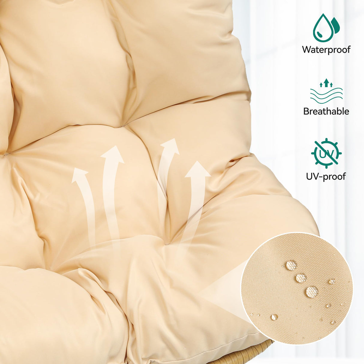 YITAHOME Egg Chair Swing Hanging Outdoor Wicker Hammock Chairs Indoor with Steel Stand UV Resistant Cushion 330lbs for Patio, Bedroom, Garden and Balcony - Beige YITAHOME