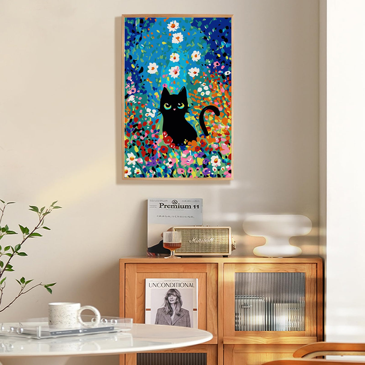 Fountor Paint by Numbers Kit for Adults Beginner & Kids Ages 8-12 with Wooden Frame Easy Acrylic on Canvas 8x12 inch with Paints and Brushes, Paint by Numbers Flowers Cat for Gift Home Wall Decor Fountor