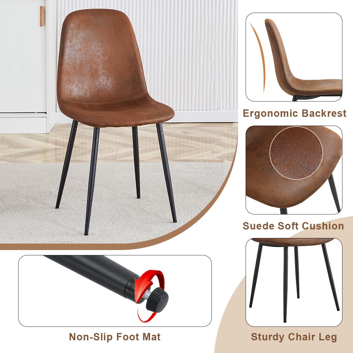 JEARGE 71" Glass Dining Table Set for 6, 7 Piece Dining Table Set,Tempered Glass Table Top with U-Shaped Legs and Fabric Dining Chairs,Ideal for Kitchens, Living Rooms JEARGE