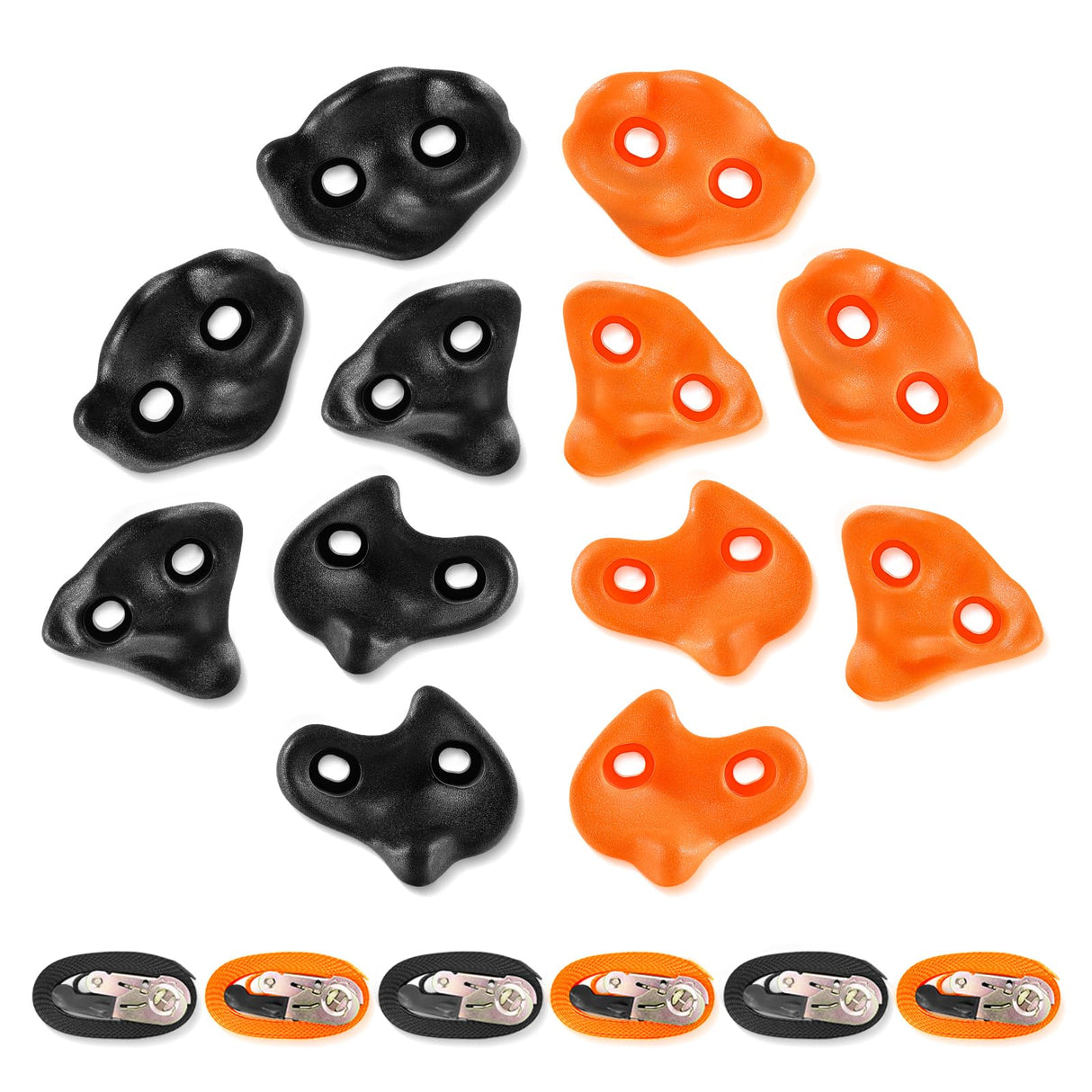 TOPNEW 12 Ninja Tree Climbing Holds for Kids Climber, Orange & Black Tree Climbing Kit with 6 Ratchet Straps for Outdoor Ninja Warrior Obstacle Course Training TOPNEW