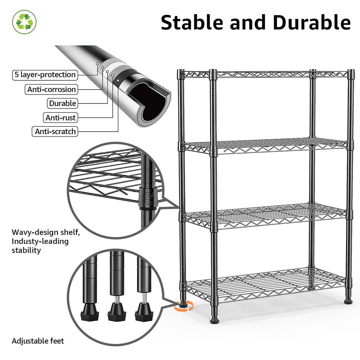 M MZG 1000 lbs Storage Shelving Steel Heavy Duty 4-Tier Utility Shelving Unit Steel Organizer Wire Rack for Home,Kitchen,Office,Black (13.7" D x 23.6" W x 53.4" H) M MZG