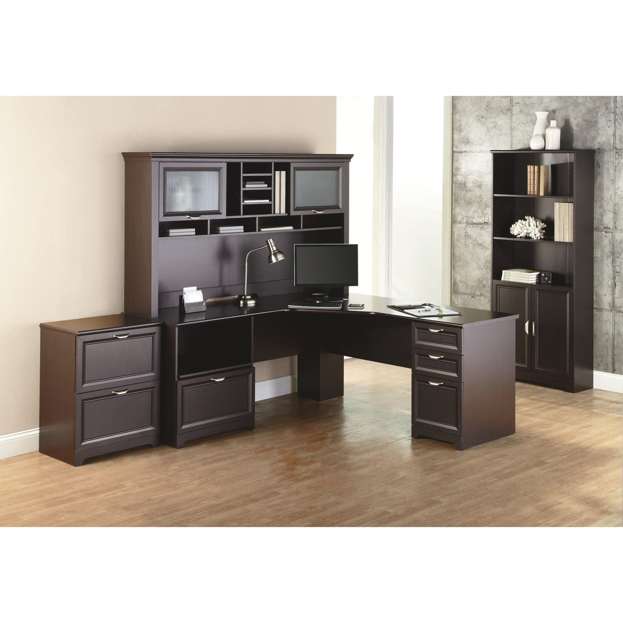 Realspace® Magellan Performance 71"W L-Shaped Corner Desk, Espresso Realspace