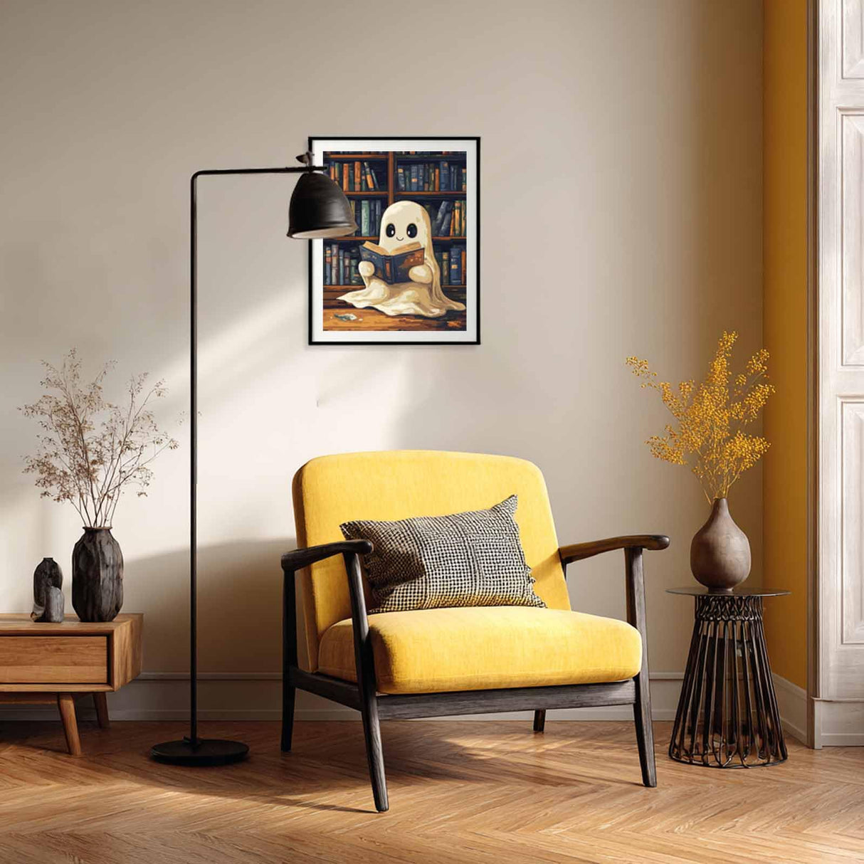 Ghost Reading a Book Paint by Number for Library Decor, Halloween Paint by Numbers Kit for Adults, Cute Ghosts Reading Acrylic Painting for Holiday Gift, Home Reading Room Decor(16x20inch, No Frame) Cawpom