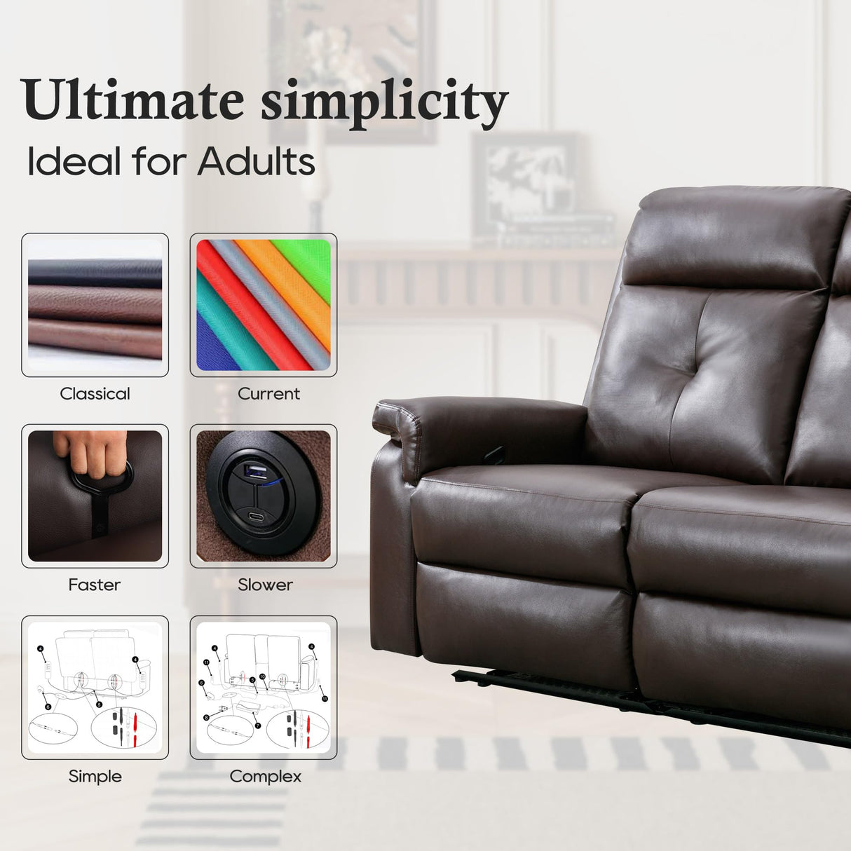 GUEAPY Loveseat Recliner Sofa with Heat and Massage – Manual Double Reclining 2-Seater Couch with Infinite Positions, Ergonomic Padded Seat, Side Pockets, for Living Room, Bedroom, Home Theater GUEAPY