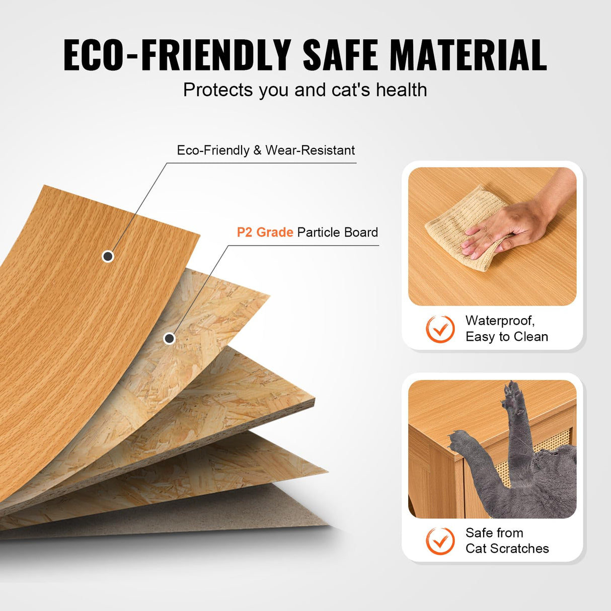 VEVOR Cat Litter Box Enclosure for 2 Cats, Litter Box Furniture Hidden with Rattan Decorated Doors, Wooden Cat Box Cabinet Fit Most of Litter Box, 47.2" L x 19.7" W x 21.7" H, Natural VEVOR