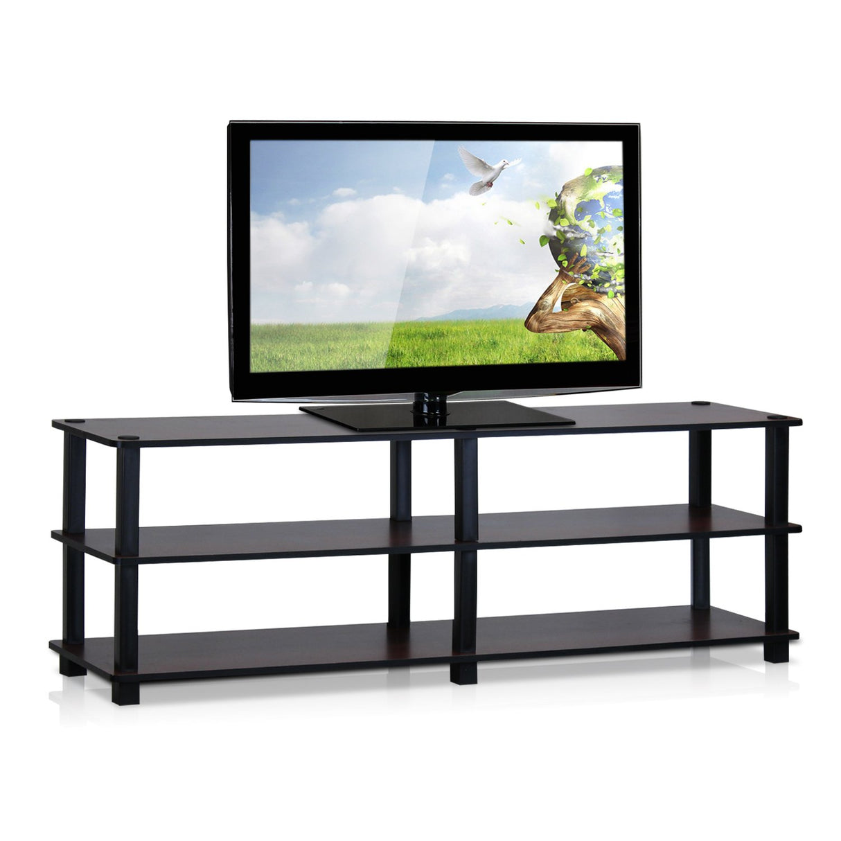 Furinno Turn-S-Tube No Tools 3-Tier Entertainment TV Stands, Dark Cherry and Black Furinno