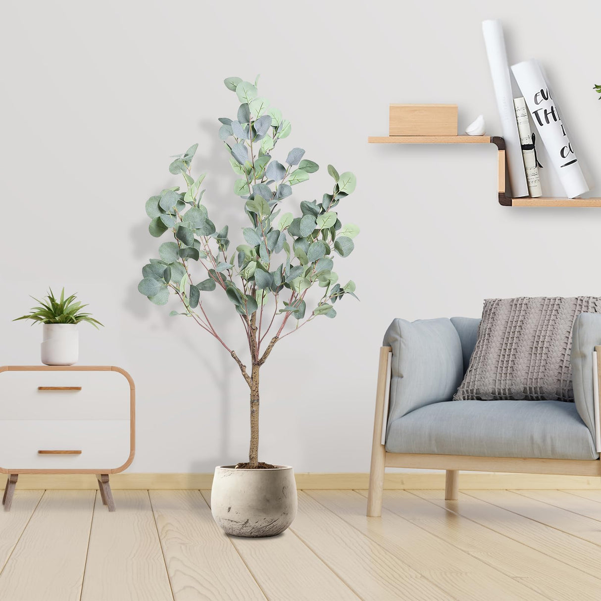 Artificial Eucalyptus Tree, 4FT Tall Faux Eucalyptus Tree, Artificial Plants with Realistic Trunk and Lifelike Leaves for Home Office Decor 4FT Fake Eucalyptus Tree for Home House Office Décor CETRD