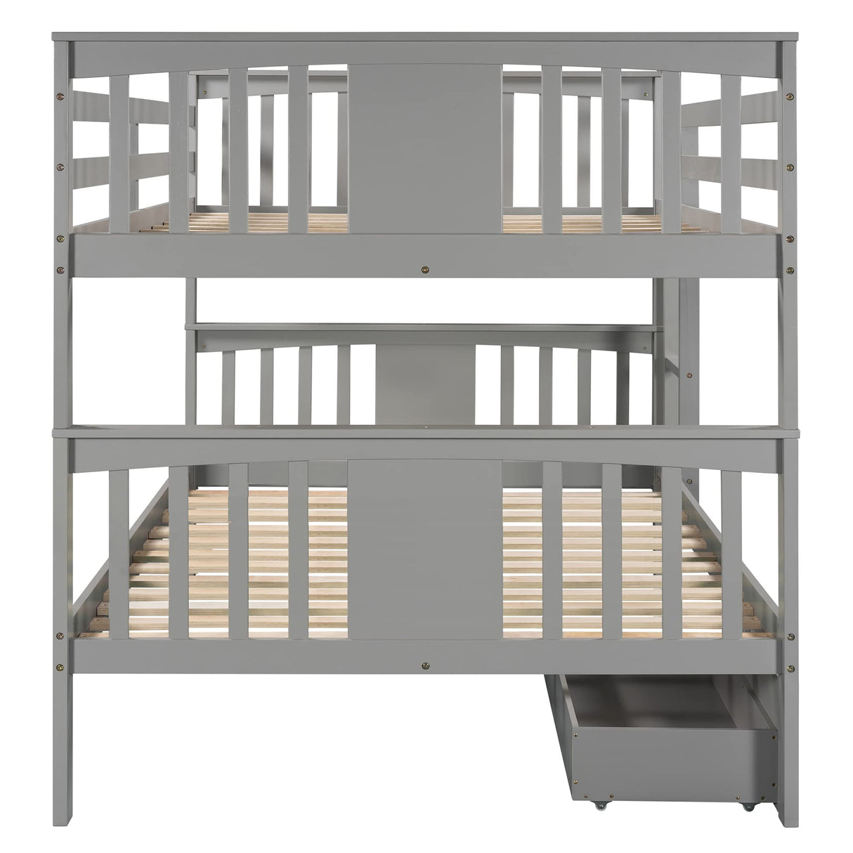 Merax Full Over Full Bunk Bed with Drawers, Convertible to Two Separate Beds, Solid Pine Wood Frame with Safety Guardrail & Headboard/Footboard, Sturdy Durable Design, No Box Spring Needed, Grey Merax