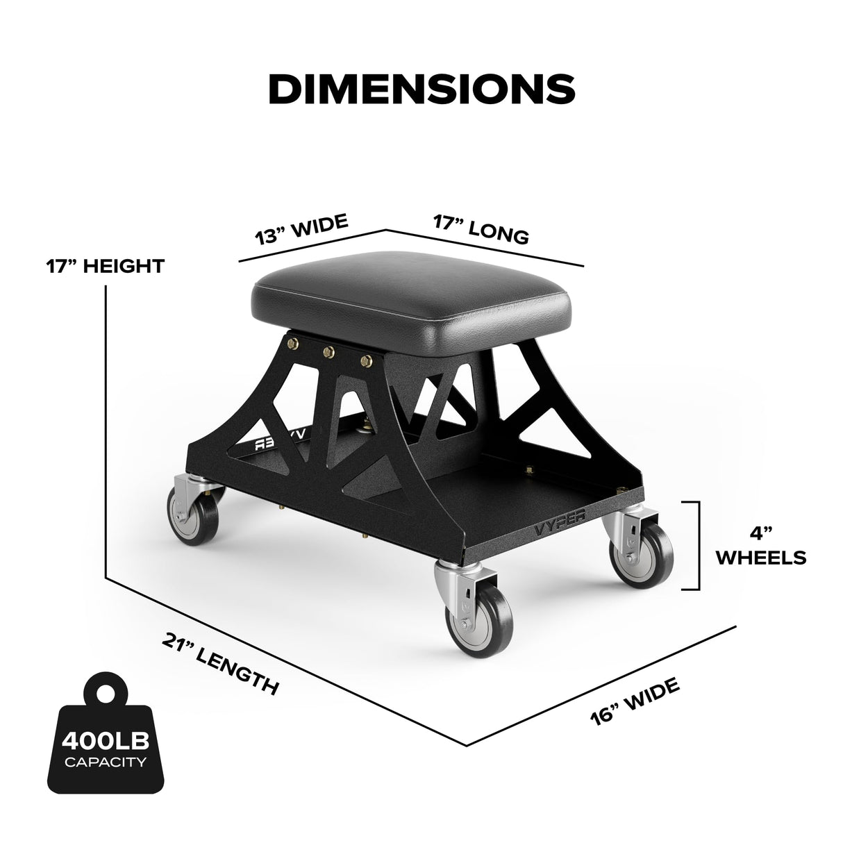 Vyper Low Pro Garage Stool with Removable Seat for Mechanics, Automotive, DIY - 400 lb Capacity Shop Chair, Rolling Shop Stool (Black Seat, Blue Frame) Vyper Industrial
