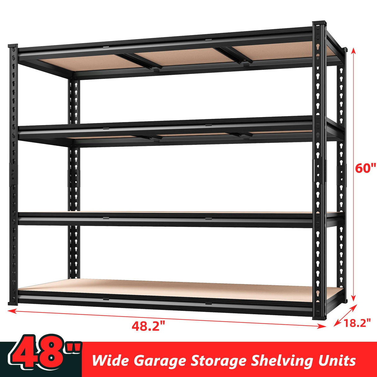 REIBII 48.2" W Garage Shelving, 2000LBS Storage Shelves Heavy Duty Shelving, 4 Tier Adjustable Metal Shelves for Garage Shelves Storage Rack Sturdy Industrial Shelving Unit, 60" H x 48.2" W x 18.2" D REIBII