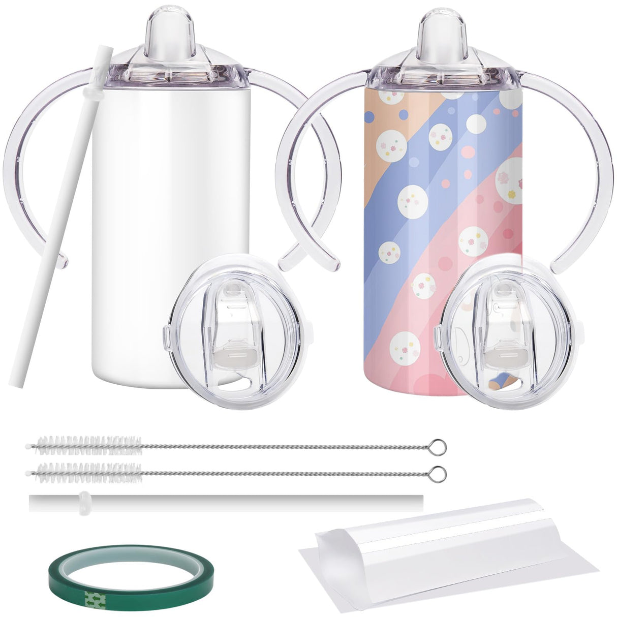 Vermida 12oz Stainless Steel Sippy Cups for Toddlers with Handles, Spill Proof Double Wall Vacuum Insulated Sippy Cups, Sublimation Blank Cups for School, Outdoor, 2 Pack White Vermida