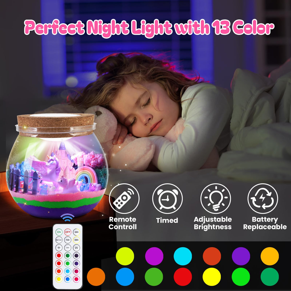 RONSTONE Uni-Corn Terrarium Kit Toys for Girls - Birthday for Girls Ages 4 5 6 7 8-12 Year Old - Light Up DIY Uni-Corn Arts and Crafts for Kids RONSTONE