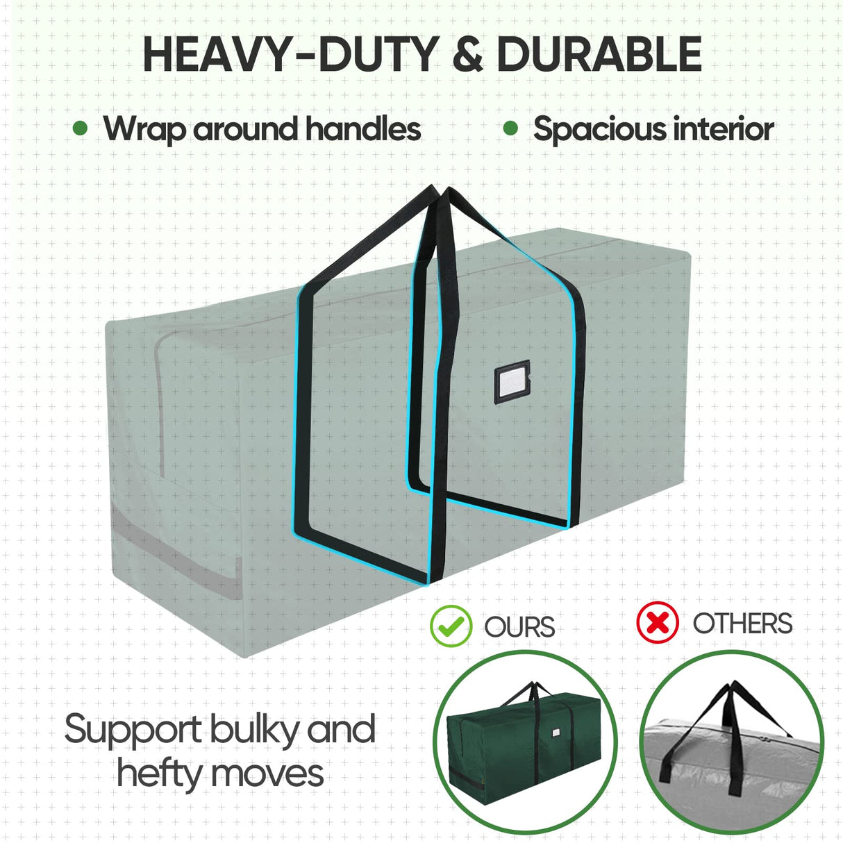 BALEINE 7.5 ft Extra Large Christmas Tree Storage Bag With Reinforced Handles and Dual Zippers for Wide Opening (Green) BALEINE