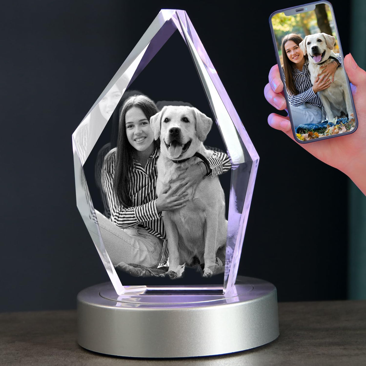 zeiniyio Personalized Dog Memorial Gifts, Custom Pet 3D Crystal Photo,Pet Memorial,3D Engraved Crystal Keepsake Gift, Dog Photo Frame,Personalized Gift for Birthday zeiniyio