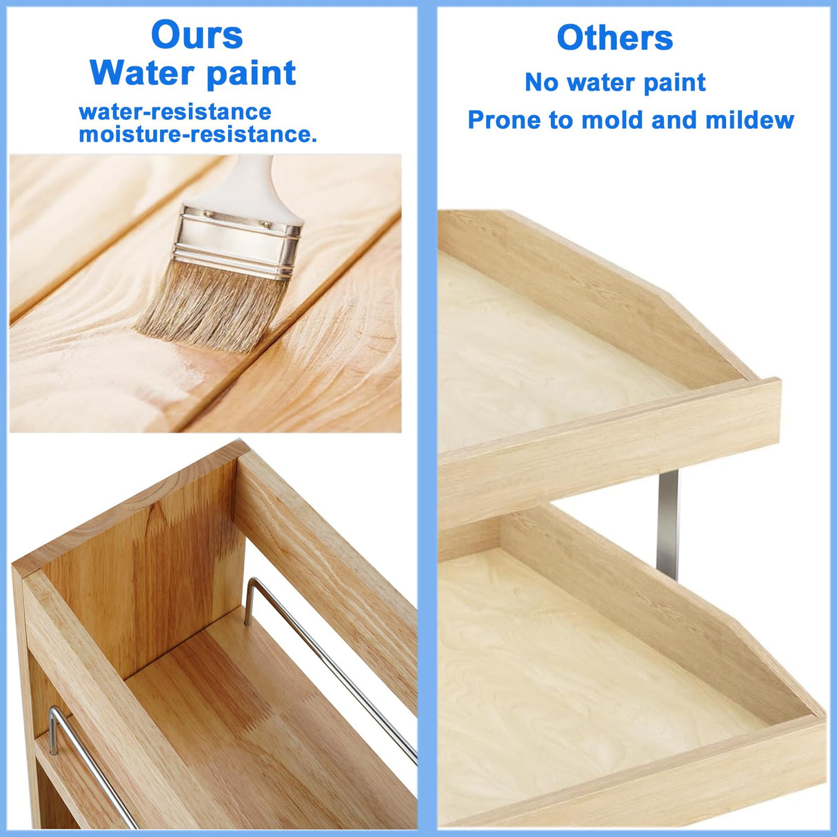 DINDON Pull Out Spice Rack Cabinet Organizer, (8" W x 21.9" D x 25.2" H) Multi-Use Soild Wood Pull Out Cabinet Organizer Slide Out Shelf Sliding Base Cabinet Storage Organization DINDON