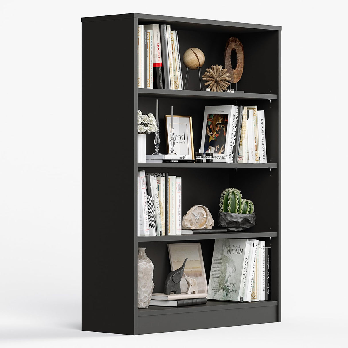 i-VTIES Bookcase Adjustable Storage Shelves,48-Inch Bookshelf,4-Tier Modern Wood Bookcase for Bedroom, Office, Living Room & Library(Black) i-VTIES