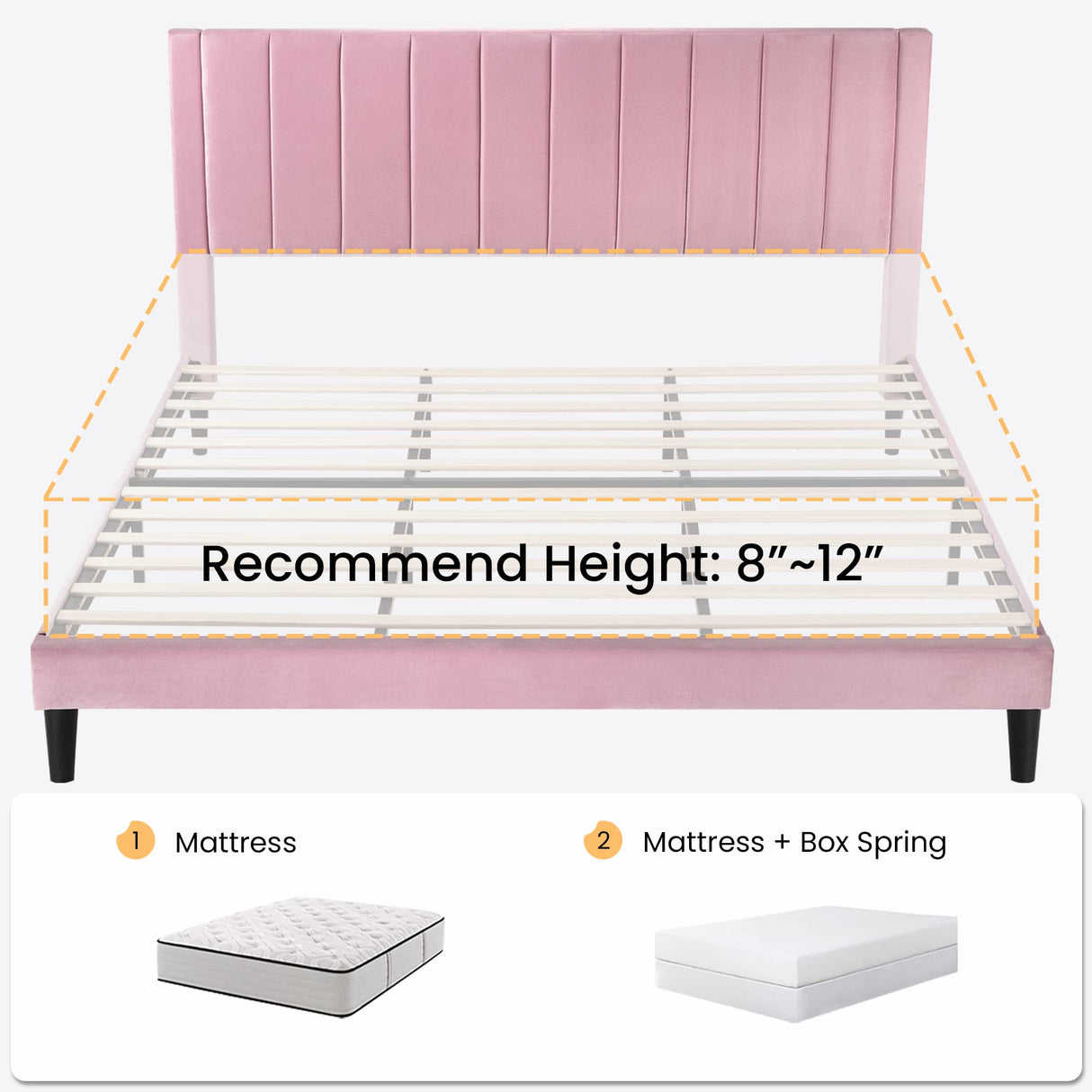 SHA CERLIN Full Bed Frame/Velvet Upholstered Platform Bed Frame with Headboard/Strong Wood Slats Support/Mattress Foundation/No Box Spring Needed - Pink SHA CERLIN