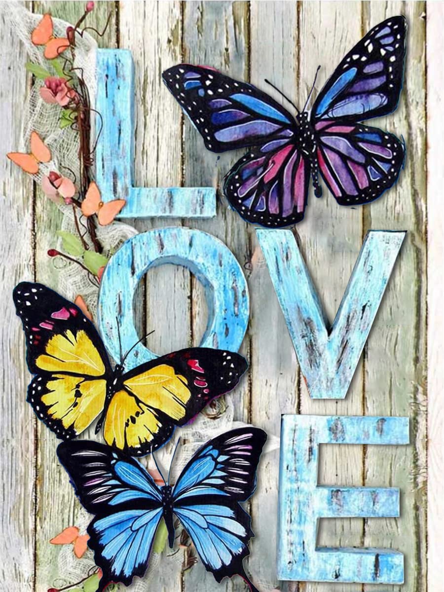 DIY Butterfly Diamond Painting Art Painting Kits for Adults Beginner, 5D Love Full Round Drill Gems Art Diamond Picture for Gift Home Wall Decor 12X16 inch ijbnhd