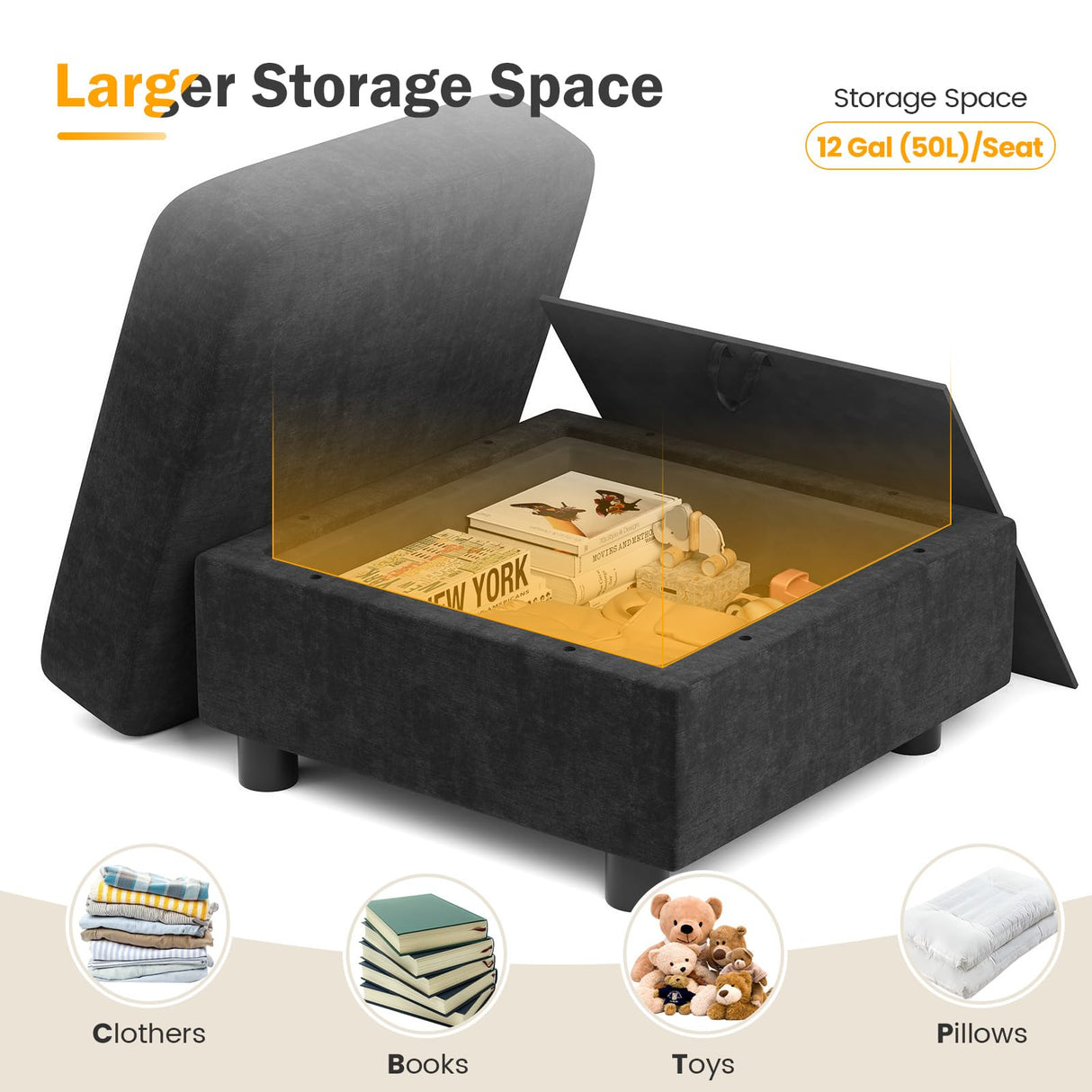 Apicizon Modular Sectional Couch, 9 Seats U Shaped Couch with Storage, Modern Chenille Sofa Set with USB Charging Ports, Comfy Couches with Chaise for Living Room, Office, Dark Grey Apicizon