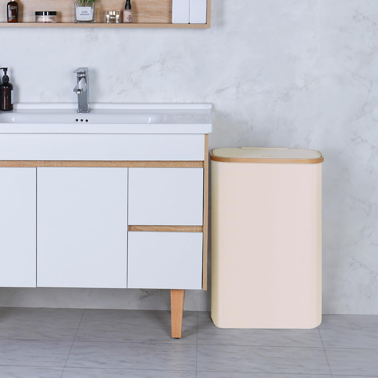 Merkisa Slim Laundry Basket,Tall laundry Hamper with Lid,60L Hamper for Laundry,Dirty Cloth Hamper with Bamboo Handle for Toys,Towels, Clothes Organizing,Beige Merkisa