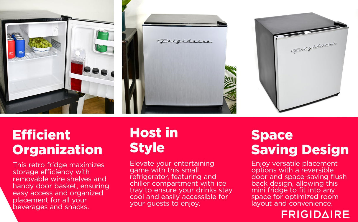 Frigidaire EFR182 1.6 cu ft Stainless Steel Mini Fridge. Perfect for Home or The Office. Platinum Series, 1.8 Frigidaire