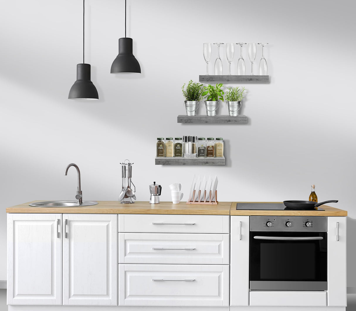 Sorbus Floating Shelves for Wall, Bathroom Shelves Wall Mounted for Kitchen, Bedroom, Bathroom Storage Over Toilet, 16 Inch Hanging Book Shelf for Wall Home Decor Living Room, 3 Pack Grey Sorbus