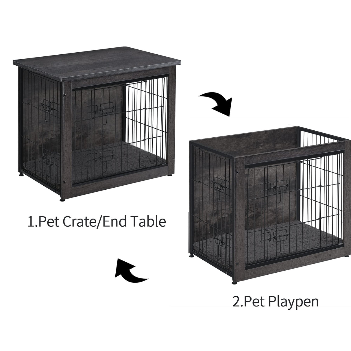 DWANTON Dog Crate Furniture with Cushion, Medium Wooden Dog Crate with Double Doors, Dog Furniture, Indoor Dog Kennel, End Table, Medium, 32.5" L, Dark Grey Dwanton