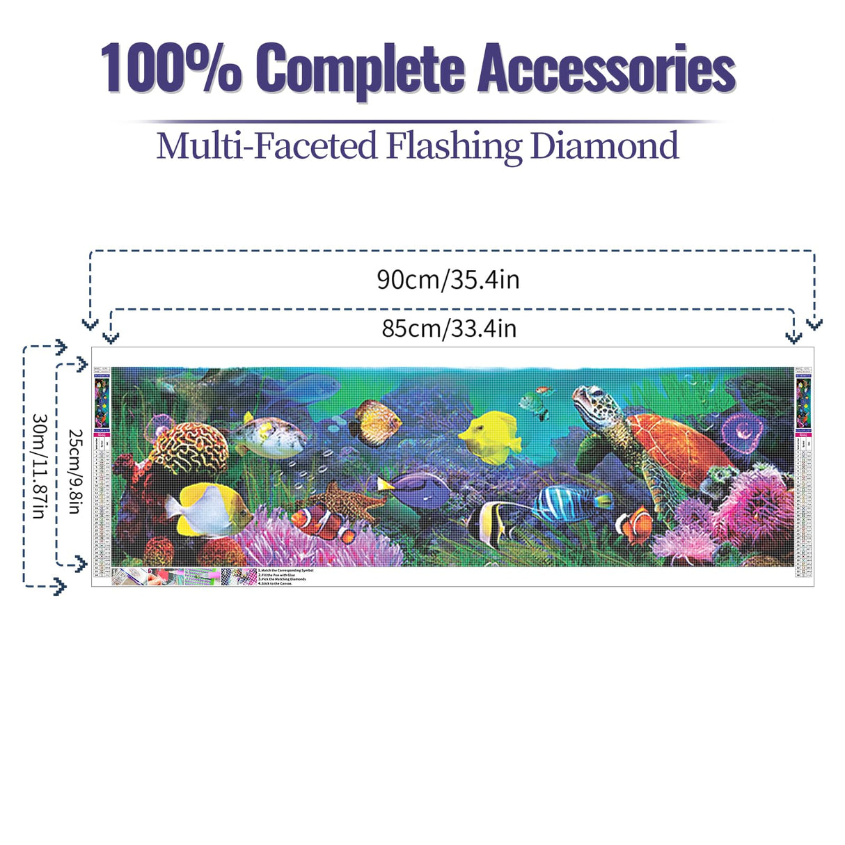 YALKIN 5D Diamond Painting Kits for Adults, Large Sea World Fish Diamond Art Kits Full Drill Diamond Painting Kit for Adult Beginners, DIY Crystal Picture Art for Home Wall Decor 30x90cm/12x35in YALKIN