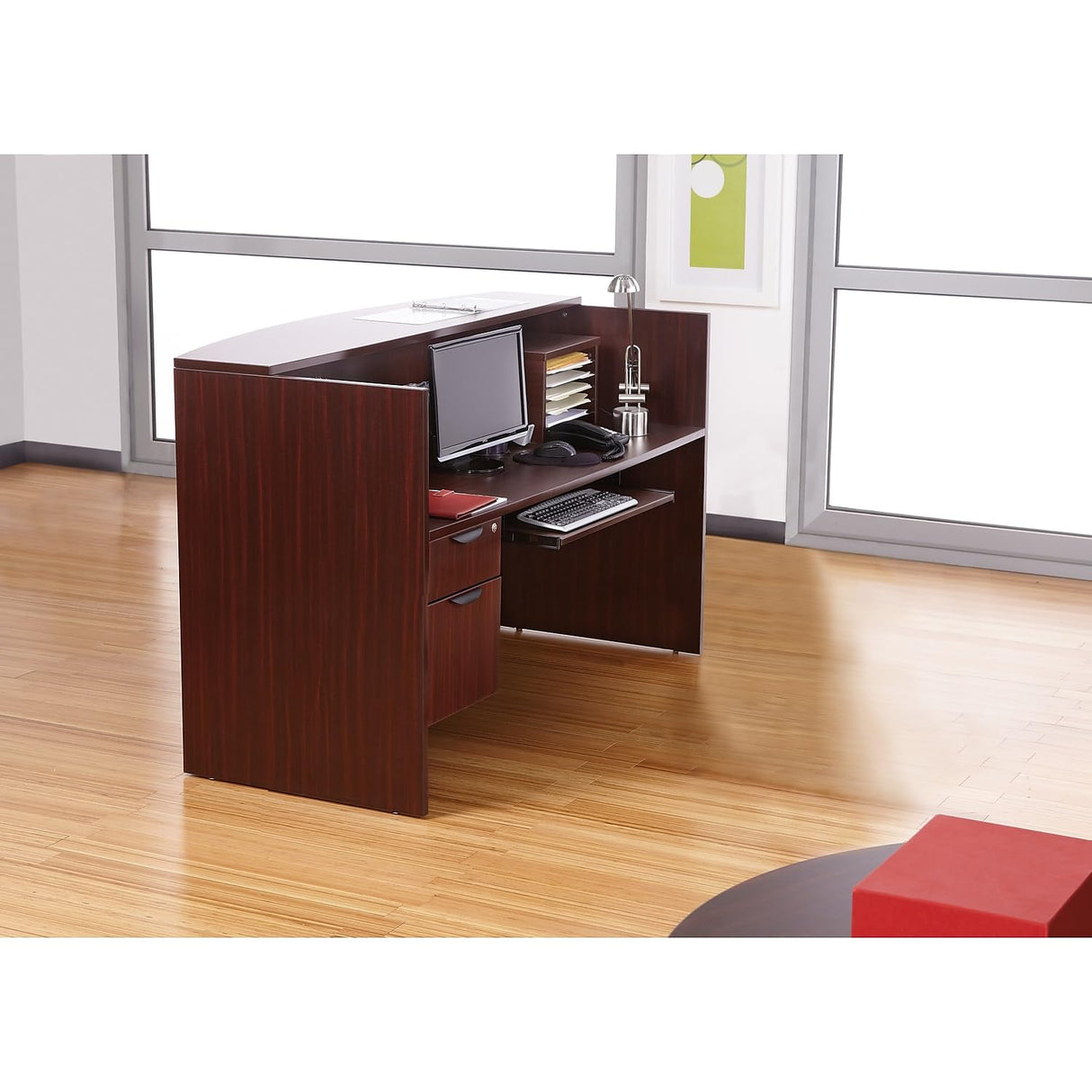 Alera ALE Valencia Series Reception Desk w/Counter,71w x 35 1/2d x 42 1/2h, Mahogany Alera