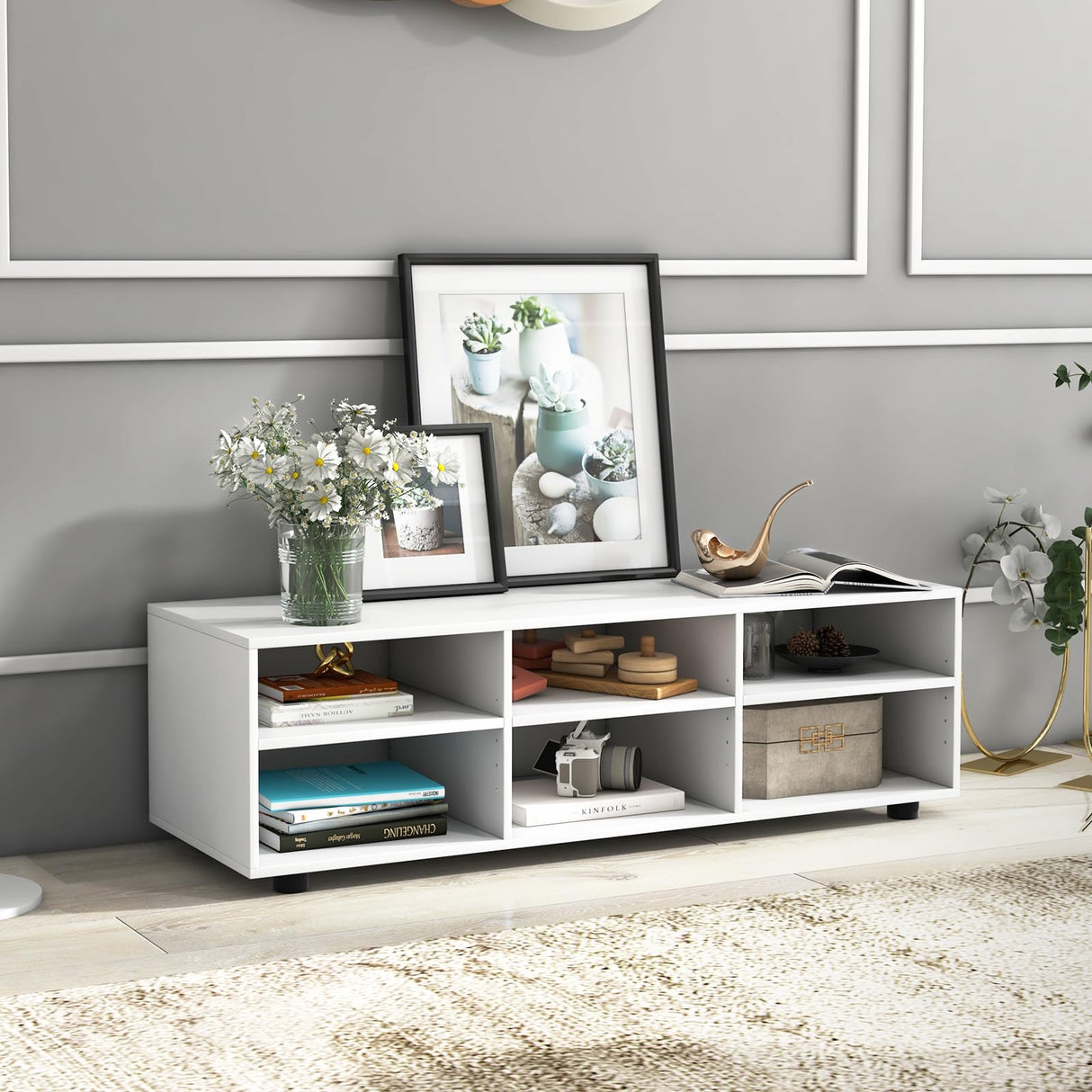 IFANNY TV Stand for 55 inch TV, Modern Entertainment Center with Storage & 4 Open Shelves, Wooden Television Stands, TV Media Console Table for Living Room, Bedroom (45") IFANNY