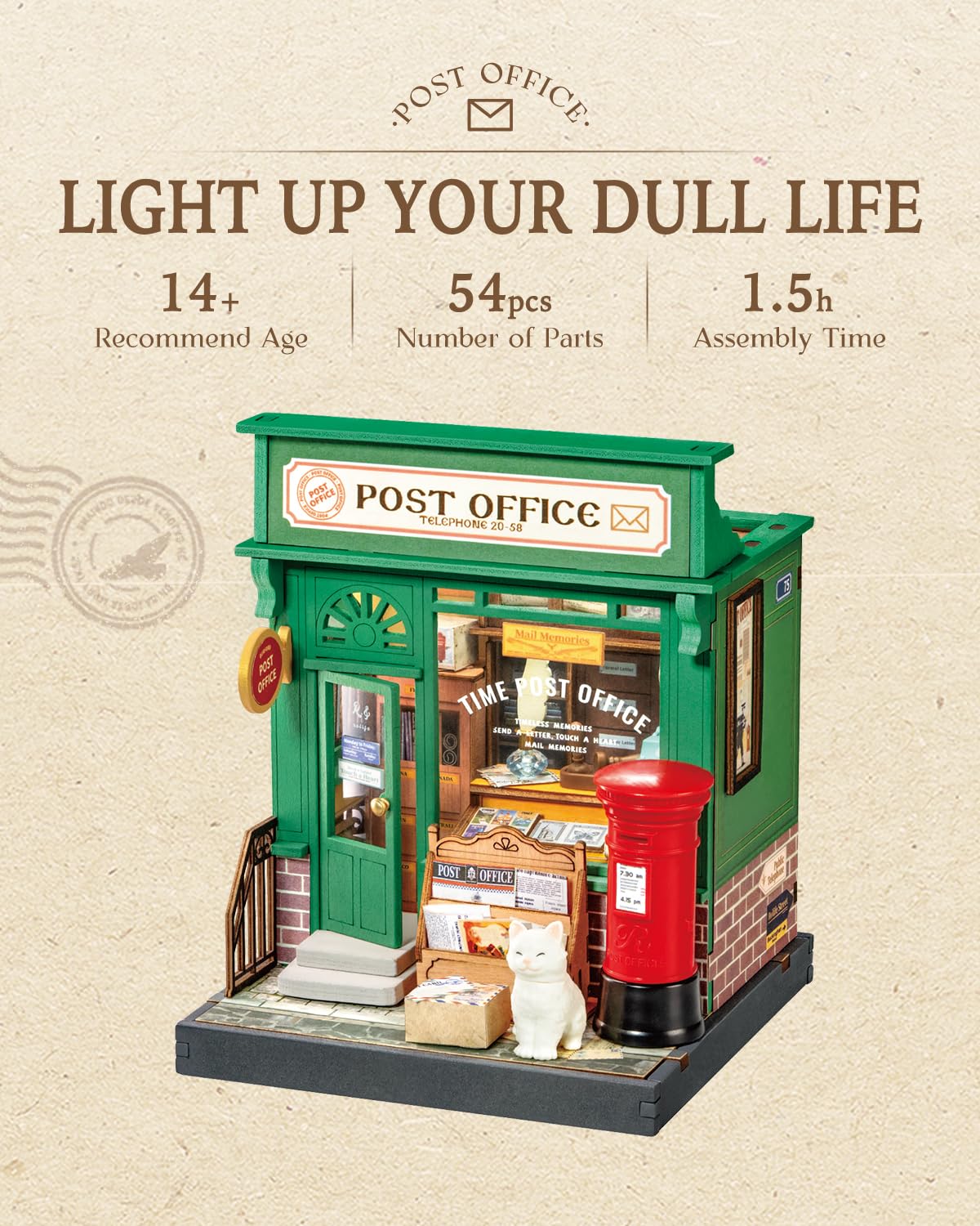 Rolife DIY Mini Building House Miniature Kit-Century Post Office, Miniature Lifestyle Mini Bookshelf Decoration, DIY Hobbies/Gifts for Craftsman (Century Post Office) Rolife