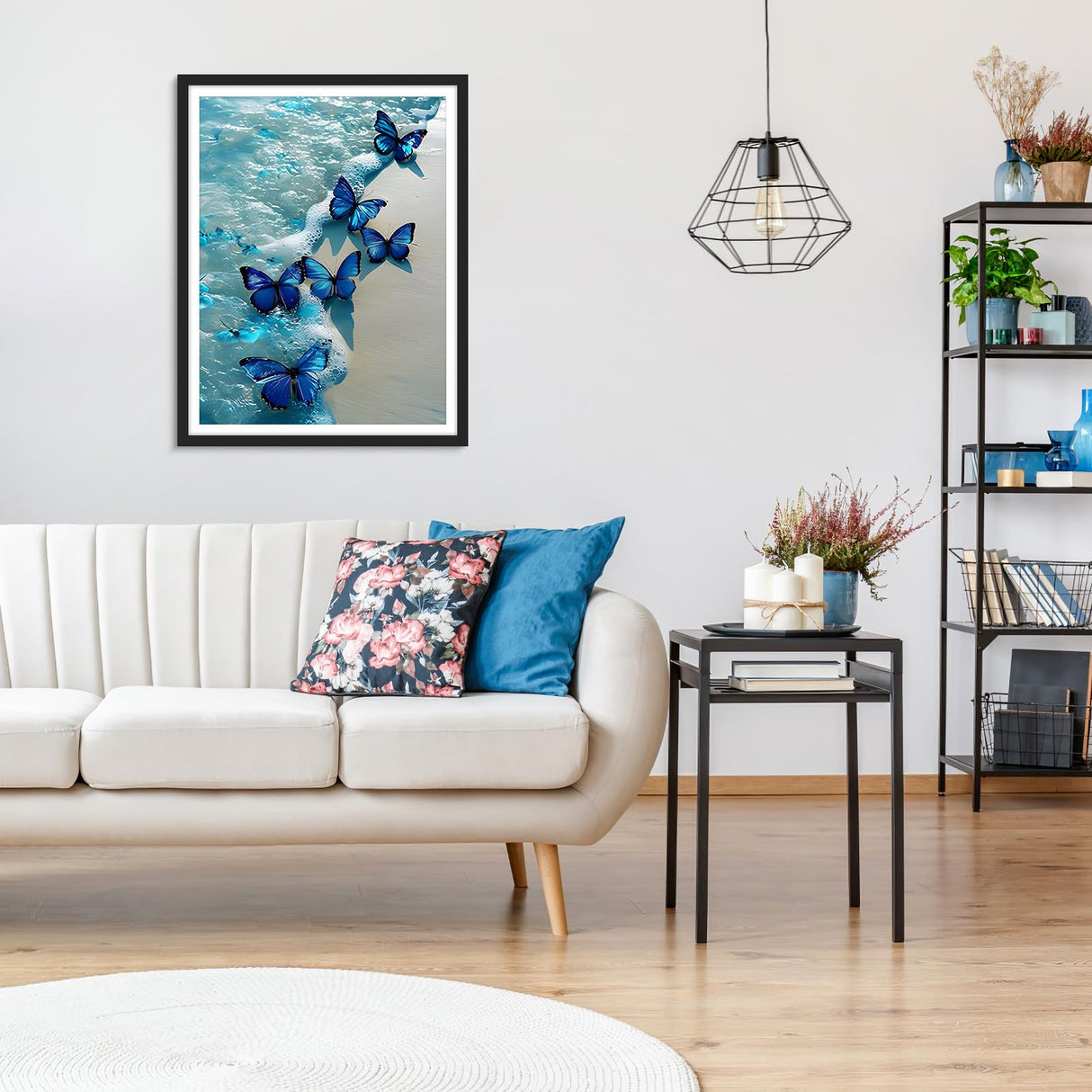 MOGTAA Blue Butterfly Diamond Art Kits for Adults, 5D Seaside Diamond Painting Kits for Adults Beginners, Full Drill Diamond Dots Kits Landscape Gem Painting for Home Decor 12x16 Inch MOGTAA