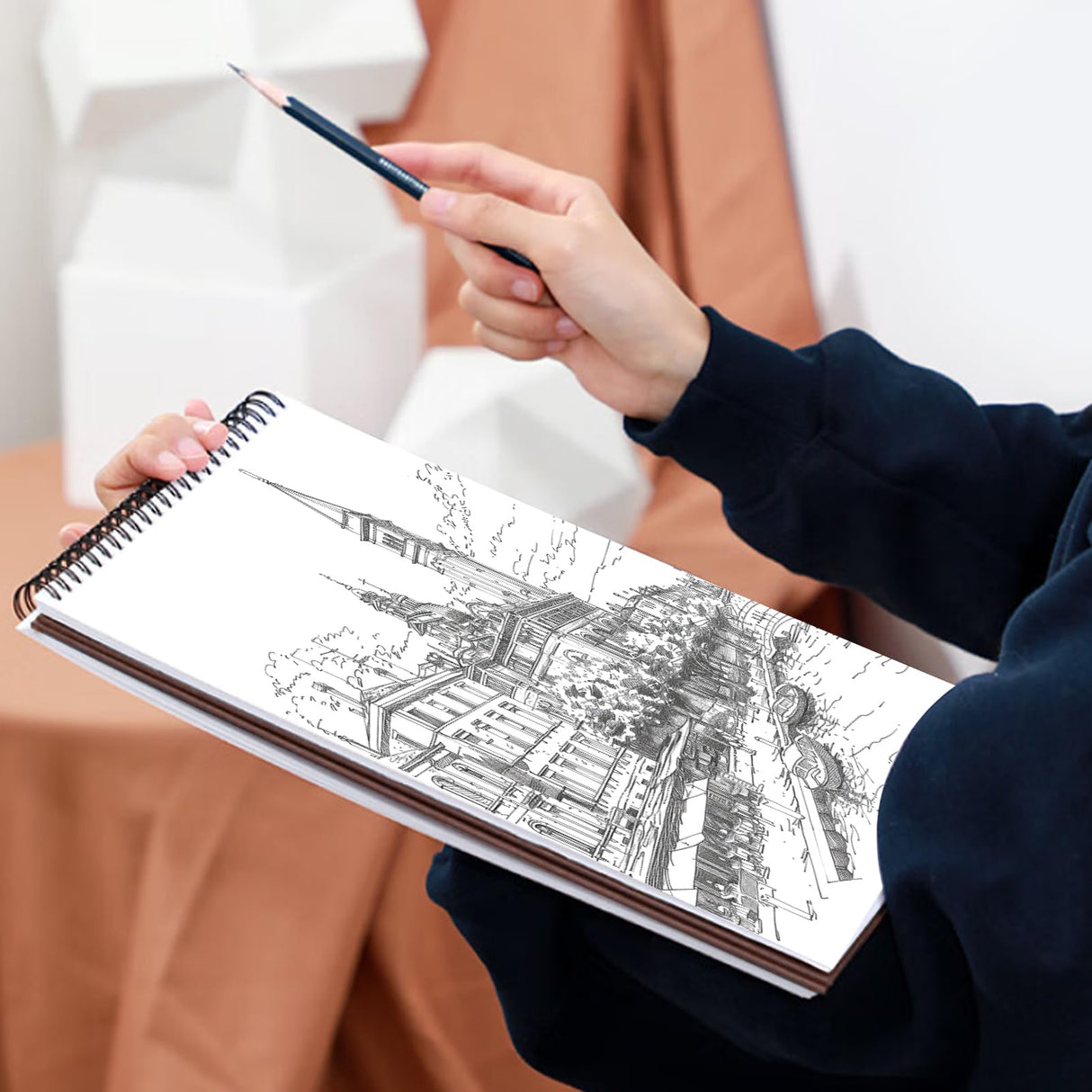 Crehatos 9" x 12" Sketch Book, Top Spiral Bound Sketch Pad, 100 Sheets 68lb/100gsm Drawing Paper, 1 Pack Crehatos