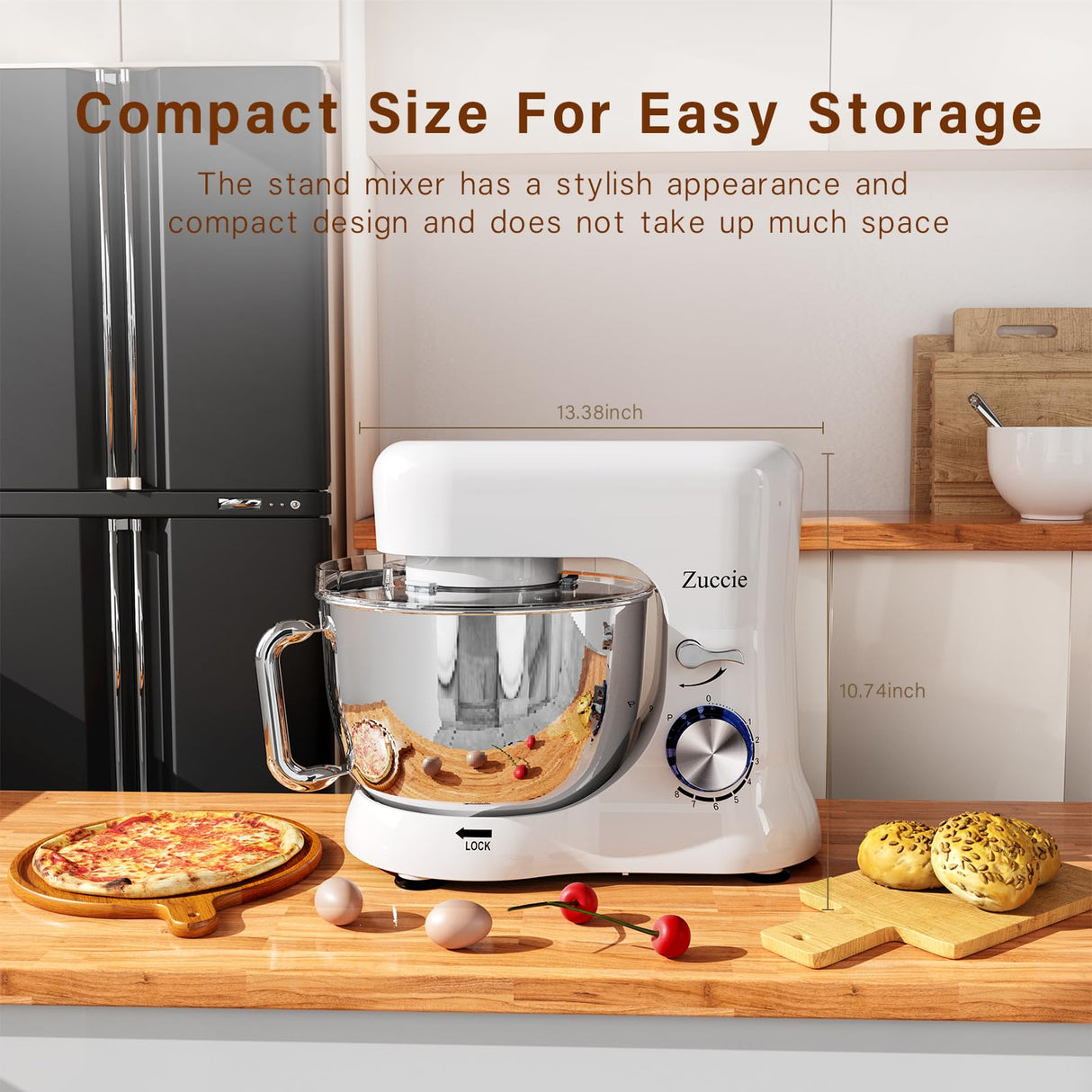 Stand Mixer, Zuccie 4.8QT Kitchen Electric Stand Mixer, 380W Motor Power Food Mixer, 8+P-Speed Dough Mixer with Dough Hook, Wire Whip & Beater, White Zuccie