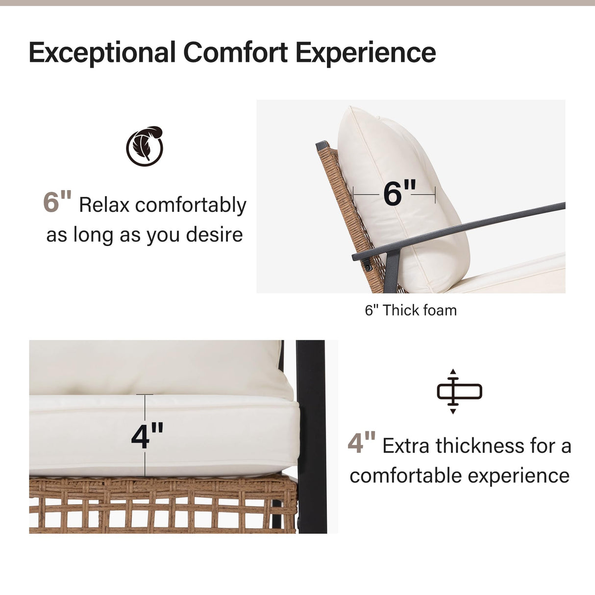 LAUSAINT HOME 6-Piece Patio Conversation Set, Luxury Oversize Patio Furniture Set with Soft Cushions and Storage Metal Coffee Table, Outdoor Furniture Sets for Backyard, Porch (with 2 Wicker Baskets) LAUSAINT HOME